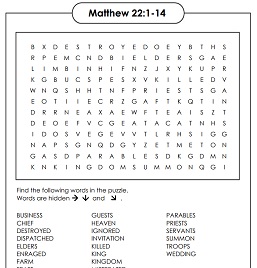 Wordsearch Puzzle Matthew 22: 1-14