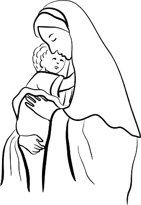 Virgin and baby jesus coloring page
