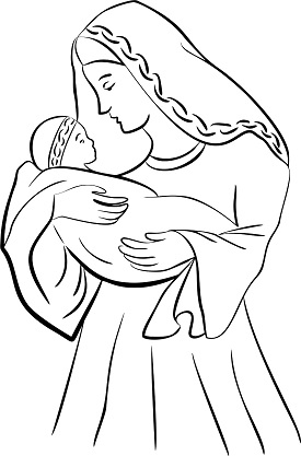 Virgin mary and baby jesus coloring page