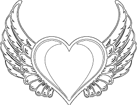 angle wings and heart coloring page